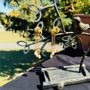 Richelieu 60-70’s three strand pearly & cz 💎 clip earrings